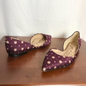 Sam Edelman Women's 9 9M Rodney Model Purple Fabric  Pointed Toe D'Orsay Flats